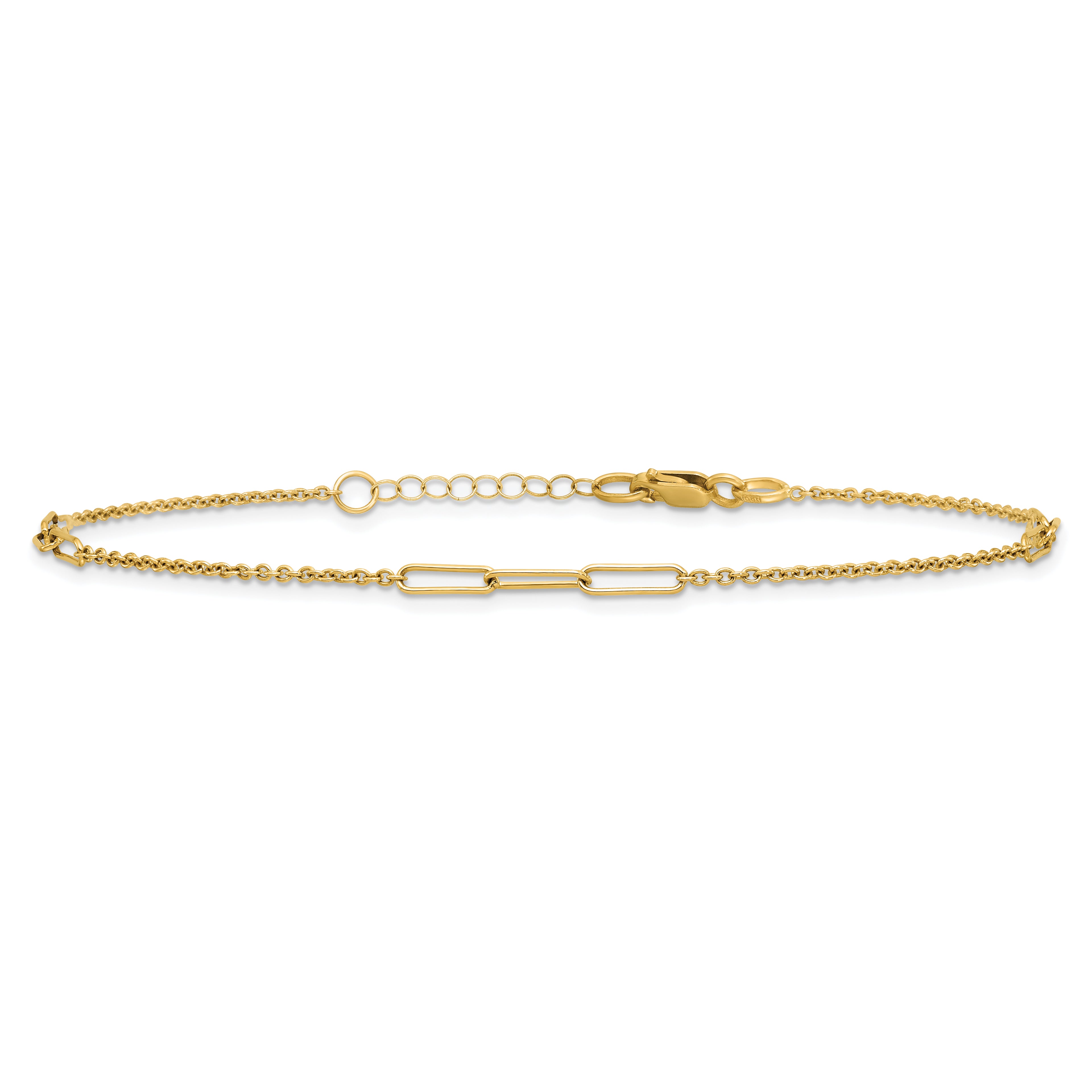 14k Polished Paper Clip and Cable Link 9 inch Plus 1 inch Extender - Total 10 inch Anklet - Sophia Jewelers