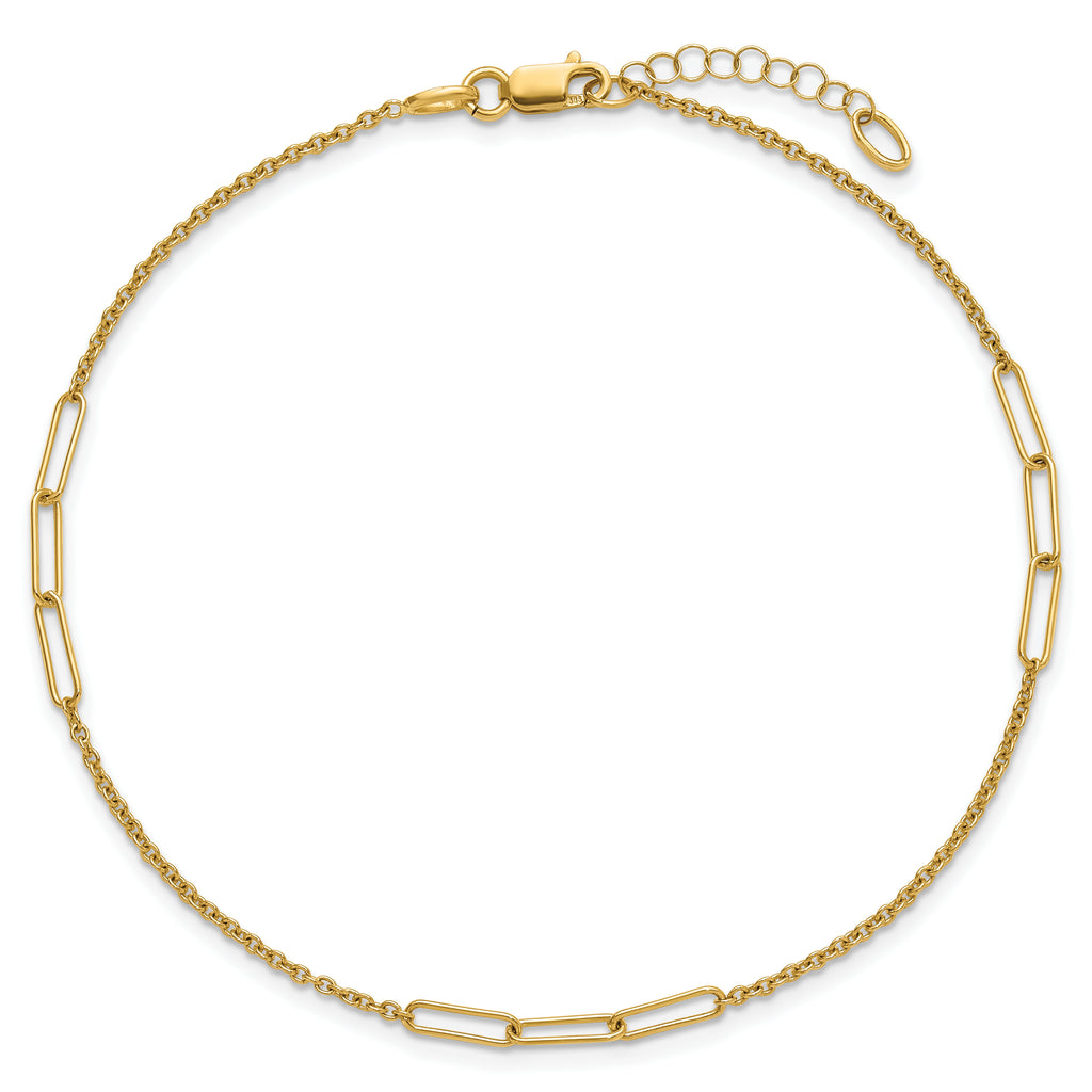 14k Polished Paper Clip and Cable Link 9 inch Plus 1 inch Extender - Total 10 inch Anklet - Sophia Jewelers
