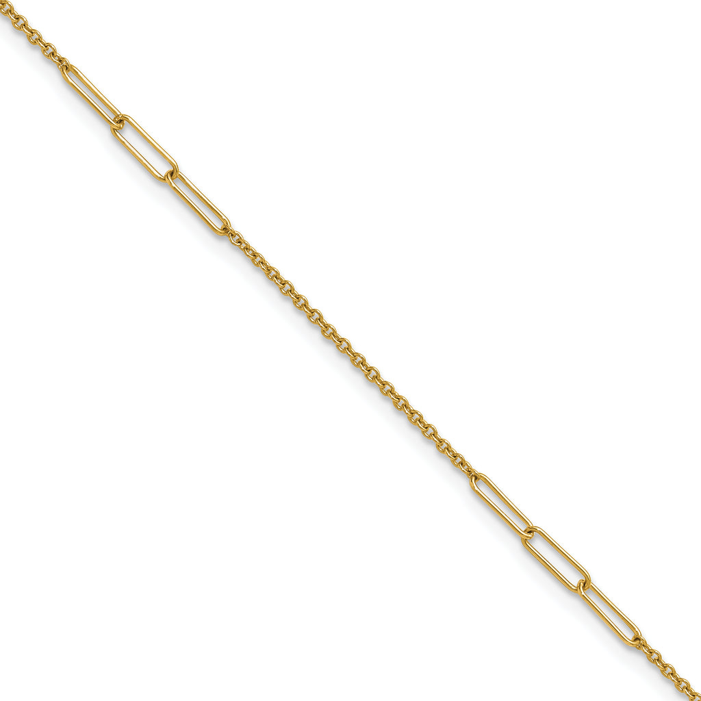 14k Polished Paper Clip and Cable Link 9 inch Plus 1 inch Extender - Total 10 inch Anklet - Sophia Jewelers