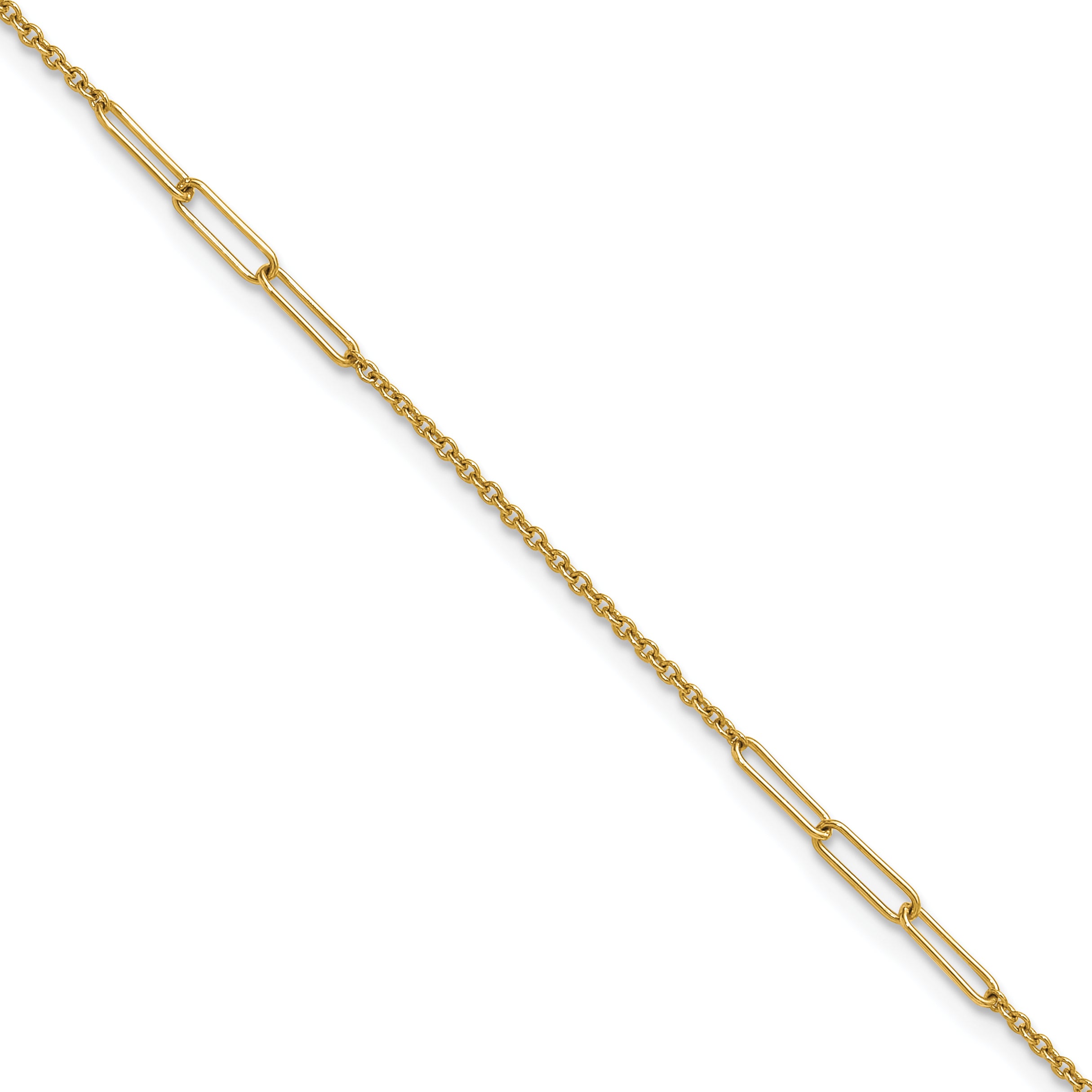 14k Polished Paper Clip and Cable Link 9 inch Plus 1 inch Extender - Total 10 inch Anklet - Sophia Jewelers