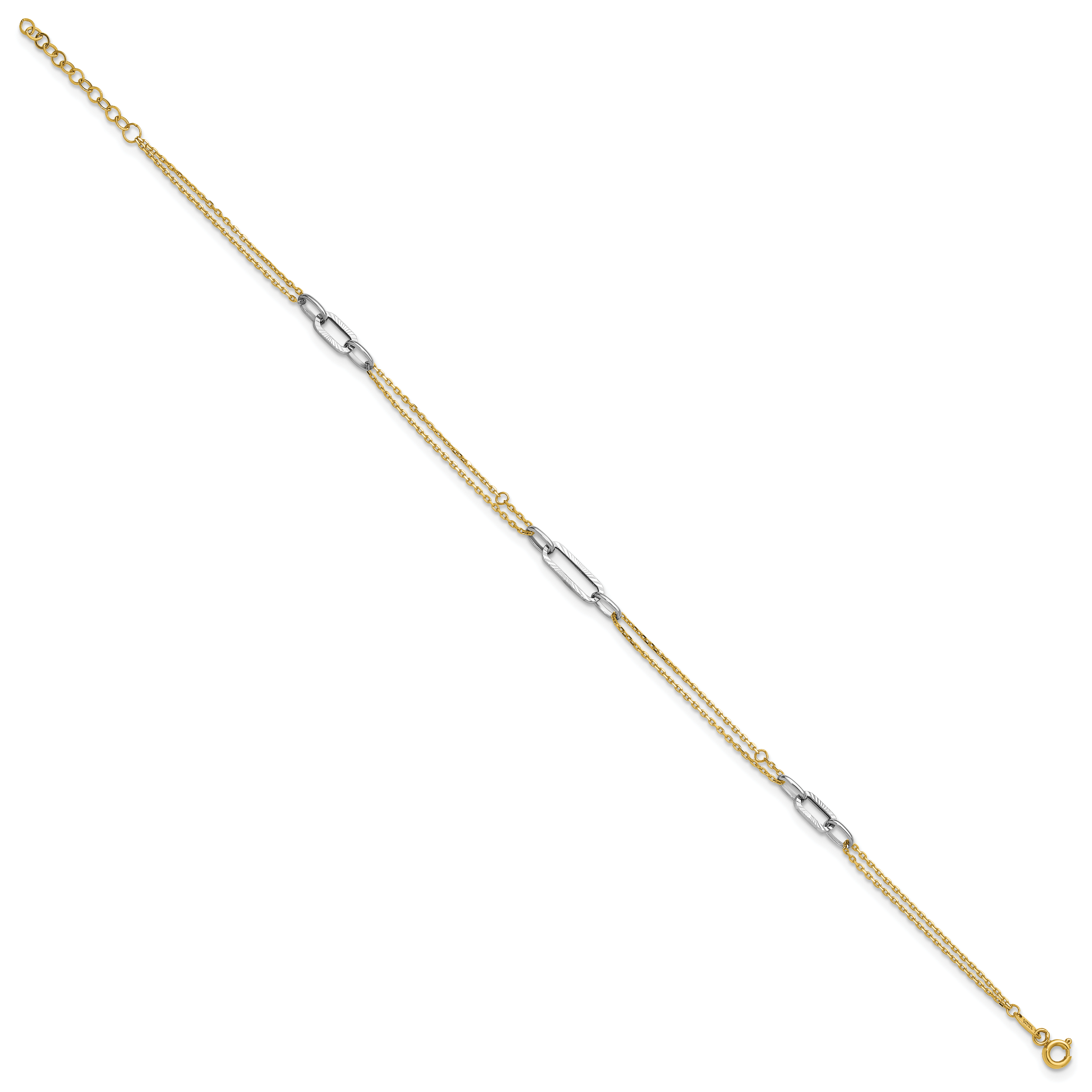 14K Two-tone Polished Diamond-cut 3-Station 9 inch Plus 1 inch Extender - Total 10 inch Anklet Secondary image