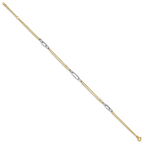 14K Two-tone Polished Diamond-cut 3-Station 9 inch Plus 1 inch Extender - Total 10 inch Anklet - Sophia Jewelers