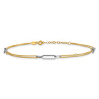 14K Two-tone Polished Diamond-cut 3-Station 9 inch Plus 1 inch Extender - Total 10 inch Anklet - Sophia Jewelers