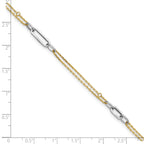 14K Two-tone Polished Diamond-cut 3-Station 9 inch Plus 1 inch Extender - Total 10 inch Anklet - Sophia Jewelers