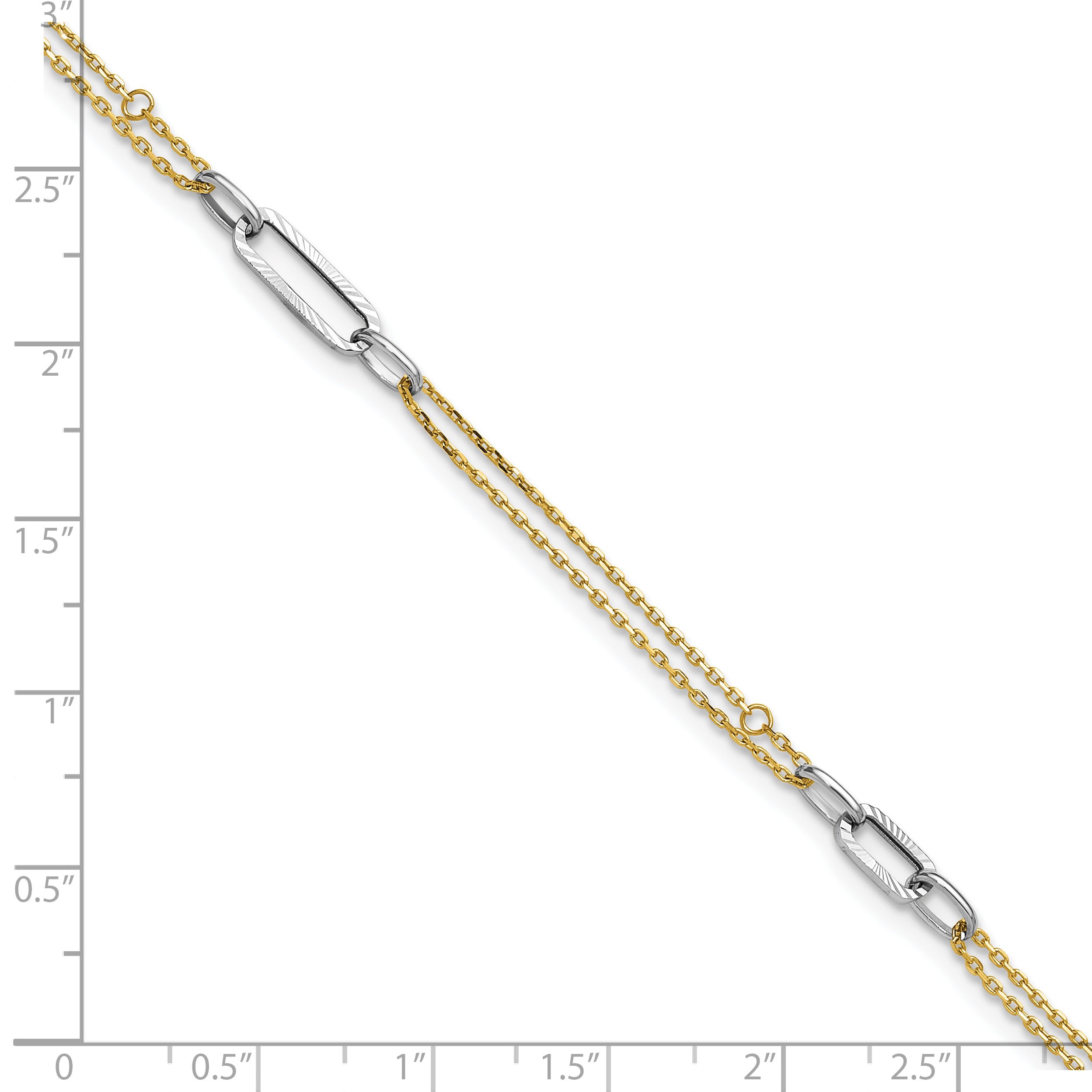 14K Two-tone Polished Diamond-cut 3-Station 9 inch Plus 1 inch Extender - Total 10 inch Anklet - Sophia Jewelers