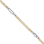 14K Two-tone Polished Diamond-cut 3-Station 9 inch Plus 1 inch Extender - Total 10 inch Anklet - Sophia Jewelers
