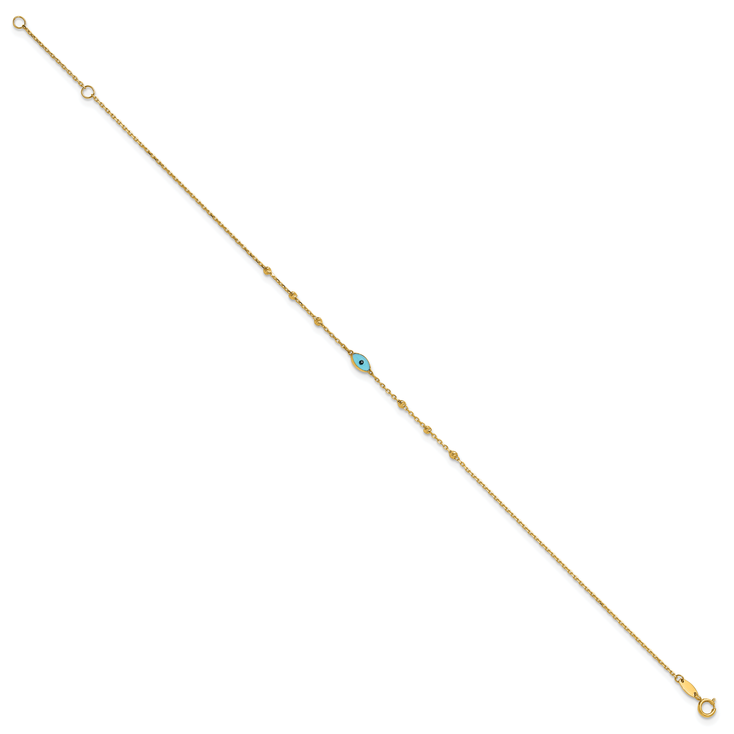 14k Diamond-cut Bead Stations Blue Glass Evil Eye 9 inch Plus 1 inch Extender - Total 10 inch Anklet Secondary image