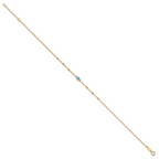 14k Diamond-cut Bead Stations Blue Glass Evil Eye 9 inch Plus 1 inch Extender - Total 10 inch Anklet - Sophia Jewelers