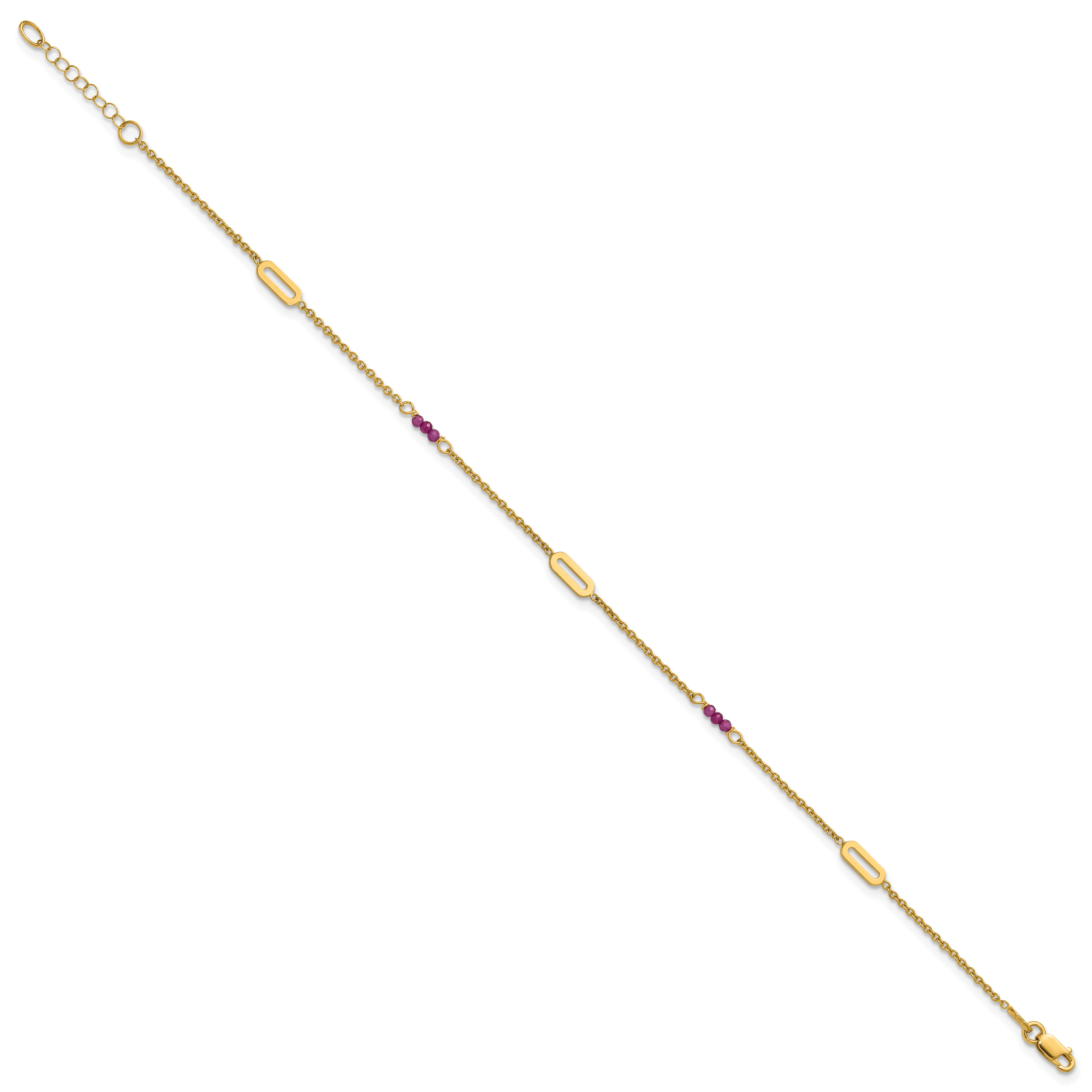 14k Polished Red Corundum Beads and Ovals 9 inch Plus 1 inch Extender - Total 10 inch Anklet - Sophia Jewelers