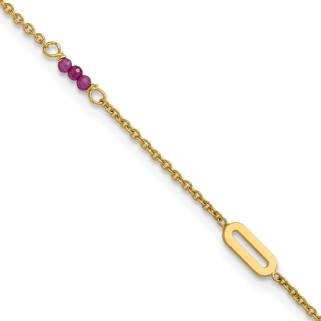 14k Polished Red Corundum Beads and Ovals 9 inch Plus 1 inch Extender - Total 10 inch Anklet - Sophia Jewelers