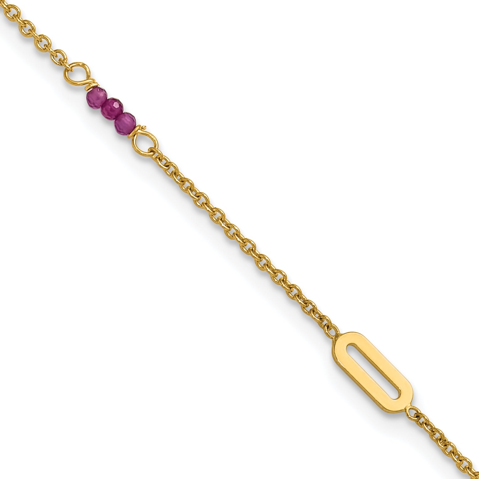 14k Polished Red Corundum Beads and Ovals 9 inch Plus 1 inch Extender - Total 10 inch Anklet - Sophia Jewelers