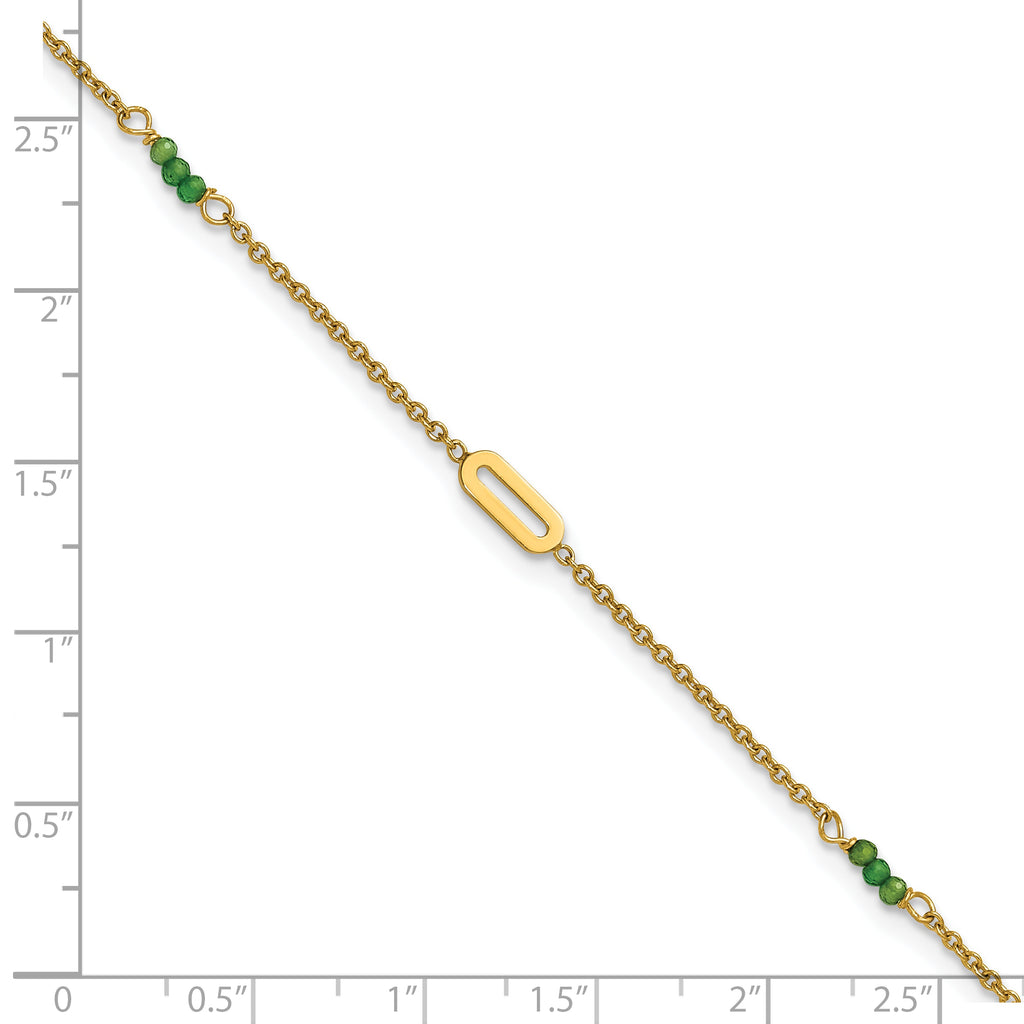 14k Polished Green Zircon Beads and Ovals 9 inch Plus 1 inch Extender - Total 10 inch Anklet - Sophia Jewelers