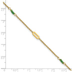 14k Polished Green Zircon Beads and Ovals 9 inch Plus 1 inch Extender - Total 10 inch Anklet - Sophia Jewelers
