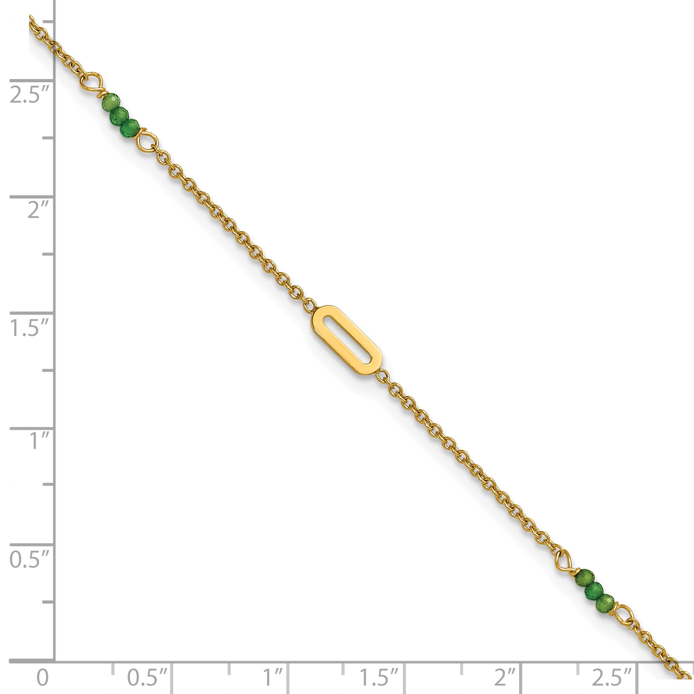 14k Polished Green Zircon Beads and Ovals 9 inch Plus 1 inch Extender - Total 10 inch Anklet - Sophia Jewelers