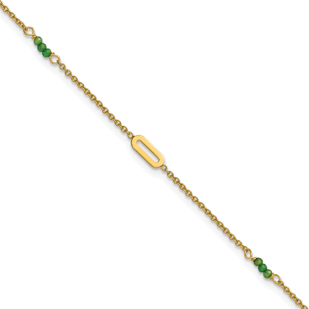 14k Polished Green Zircon Beads and Ovals 9 inch Plus 1 inch Extender - Total 10 inch Anklet - Sophia Jewelers