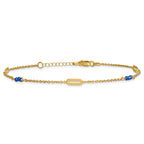 14k Polished Blue Spinel Beads and Ovals 9 inch Plus 1 inch Extender - Total 10 inch Anklet - Sophia Jewelers