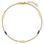 14k Polished Blue Spinel Beads and Ovals 9 inch Plus 1 inch Extender - Total 10 inch Anklet - Sophia Jewelers