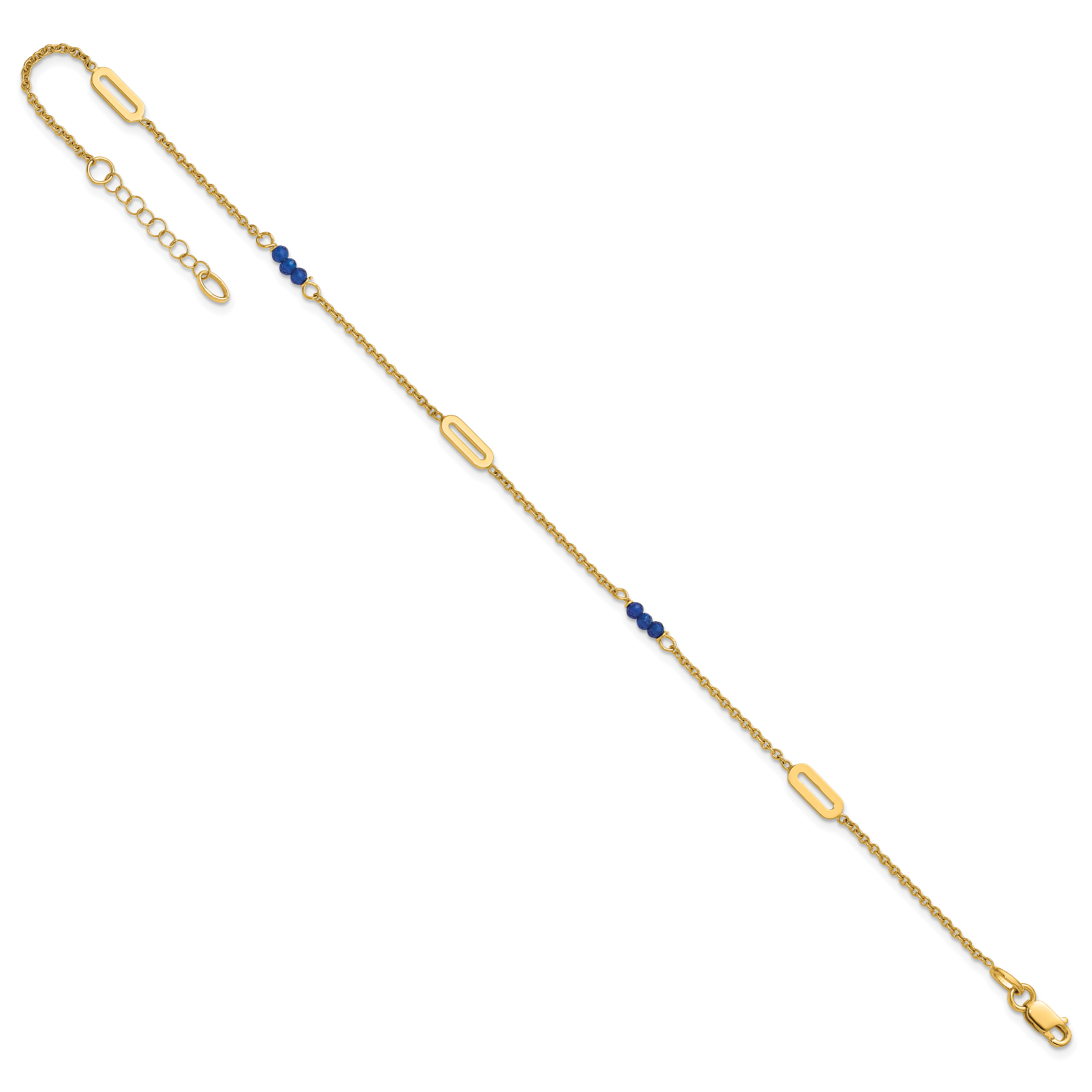 14k Polished Blue Spinel Beads and Ovals 9 inch Plus 1 inch Extender - Total 10 inch Anklet - Sophia Jewelers