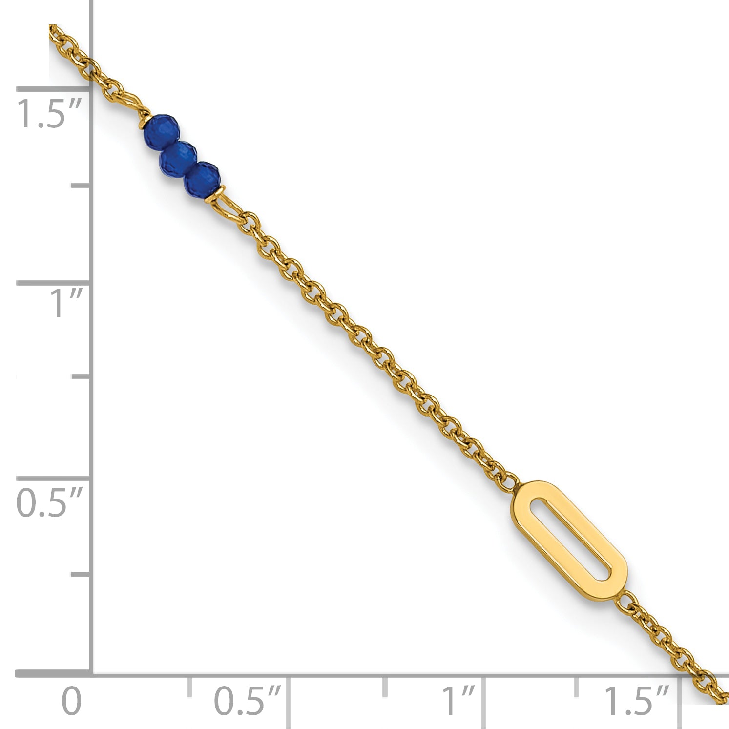 14k Polished Blue Spinel Beads and Ovals 9 inch Plus 1 inch Extender - Total 10 inch Anklet - Sophia Jewelers