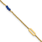 14k Polished Blue Spinel Beads and Ovals 9 inch Plus 1 inch Extender - Total 10 inch Anklet - Sophia Jewelers