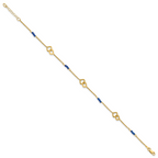14k Polished Blue Spinel Beads and Squares 9 inch Plus 1 inch Extender - Total 10 inch Anklet - Sophia Jewelers