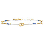 14k Polished Blue Spinel Beads and Squares 9 inch Plus 1 inch Extender - Total 10 inch Anklet - Sophia Jewelers