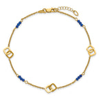 14k Polished Blue Spinel Beads and Squares 9 inch Plus 1 inch Extender - Total 10 inch Anklet - Sophia Jewelers