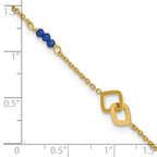 14k Polished Blue Spinel Beads and Squares 9 inch Plus 1 inch Extender - Total 10 inch Anklet - Sophia Jewelers