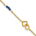 14k Polished Blue Spinel Beads and Squares 9 inch Plus 1 inch Extender - Total 10 inch Anklet - Sophia Jewelers