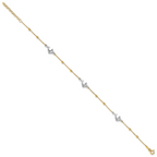 14K Two-tone Beads and Three Dolphins 9 inch Plus 1 inch Extender - Total 10 inch Anklet - Sophia Jewelers