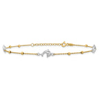 14K Two-tone Beads and Three Dolphins 9 inch Plus 1 inch Extender - Total 10 inch Anklet - Sophia Jewelers