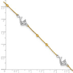 14K Two-tone Beads and Three Dolphins 9 inch Plus 1 inch Extender - Total 10 inch Anklet - Sophia Jewelers