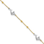 14K Two-tone Beads and Three Dolphins 9 inch Plus 1 inch Extender - Total 10 inch Anklet - Sophia Jewelers
