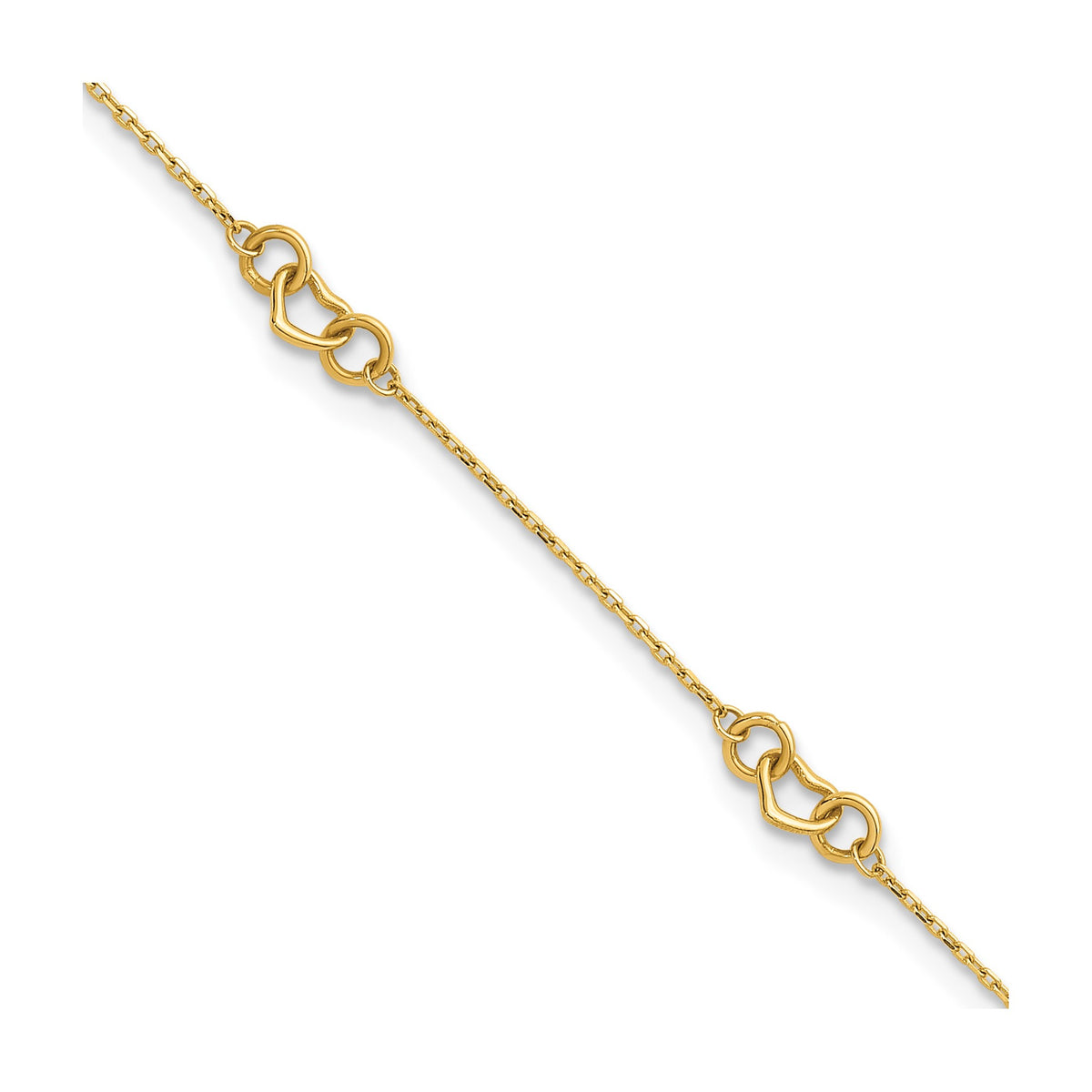 Heart Link Anklet in 14K Yellow Gold with Extender, 9 Inch - Sophia Jewelers