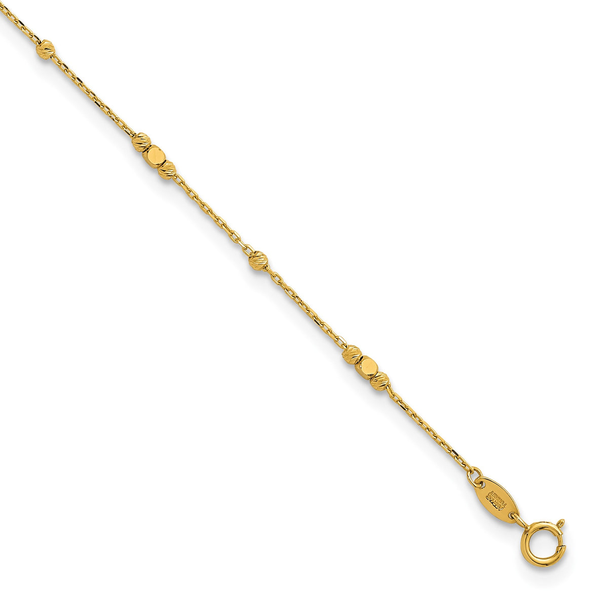 Beaded Anklet in 14K Yellow Gold, Diamond-Cut with Extender, 9 Inch - Sophia Jewelers Main image