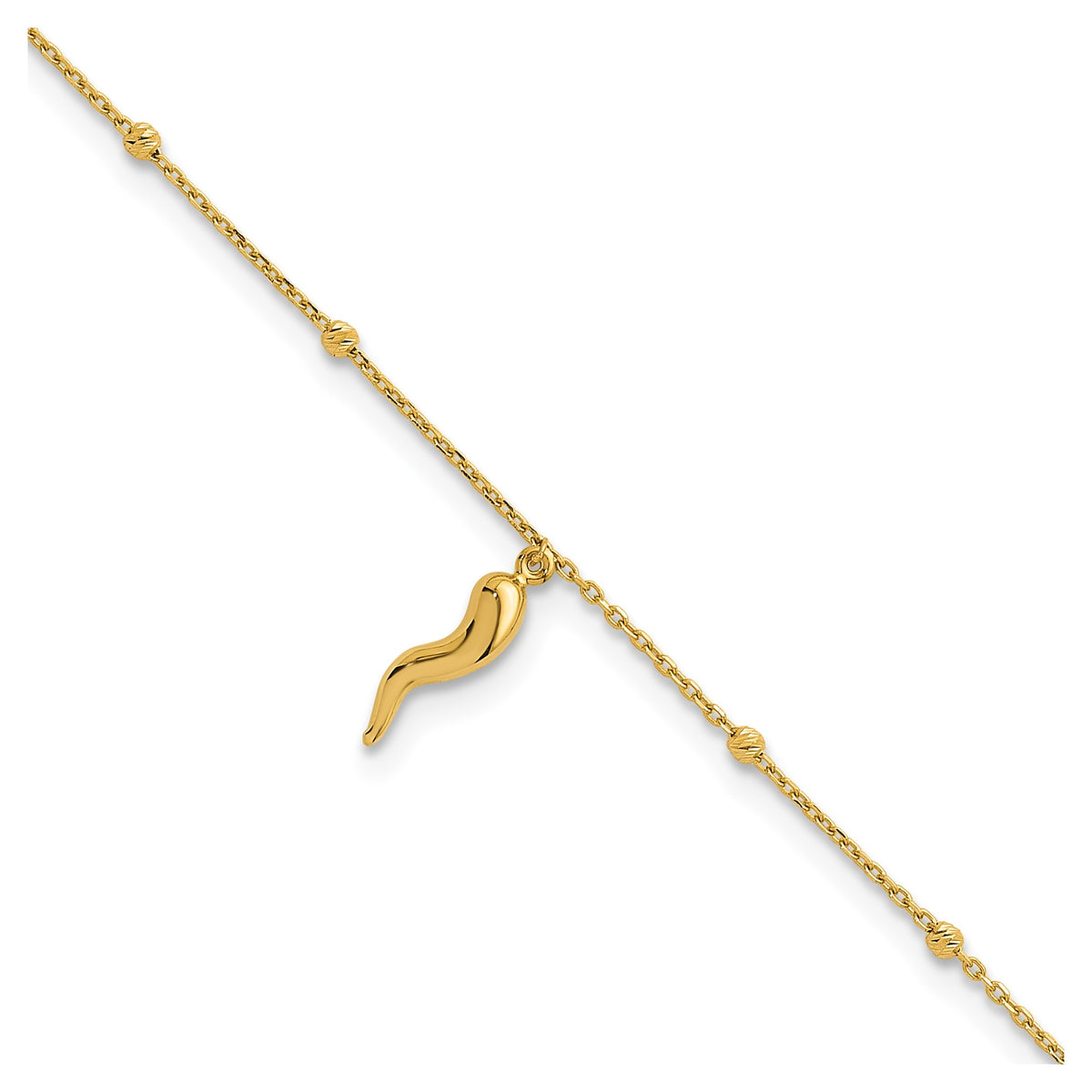 Beaded Italian Horn Anklet in 14K Yellow Gold with Extender, 10 Inch - Sophia Jewelers Main image