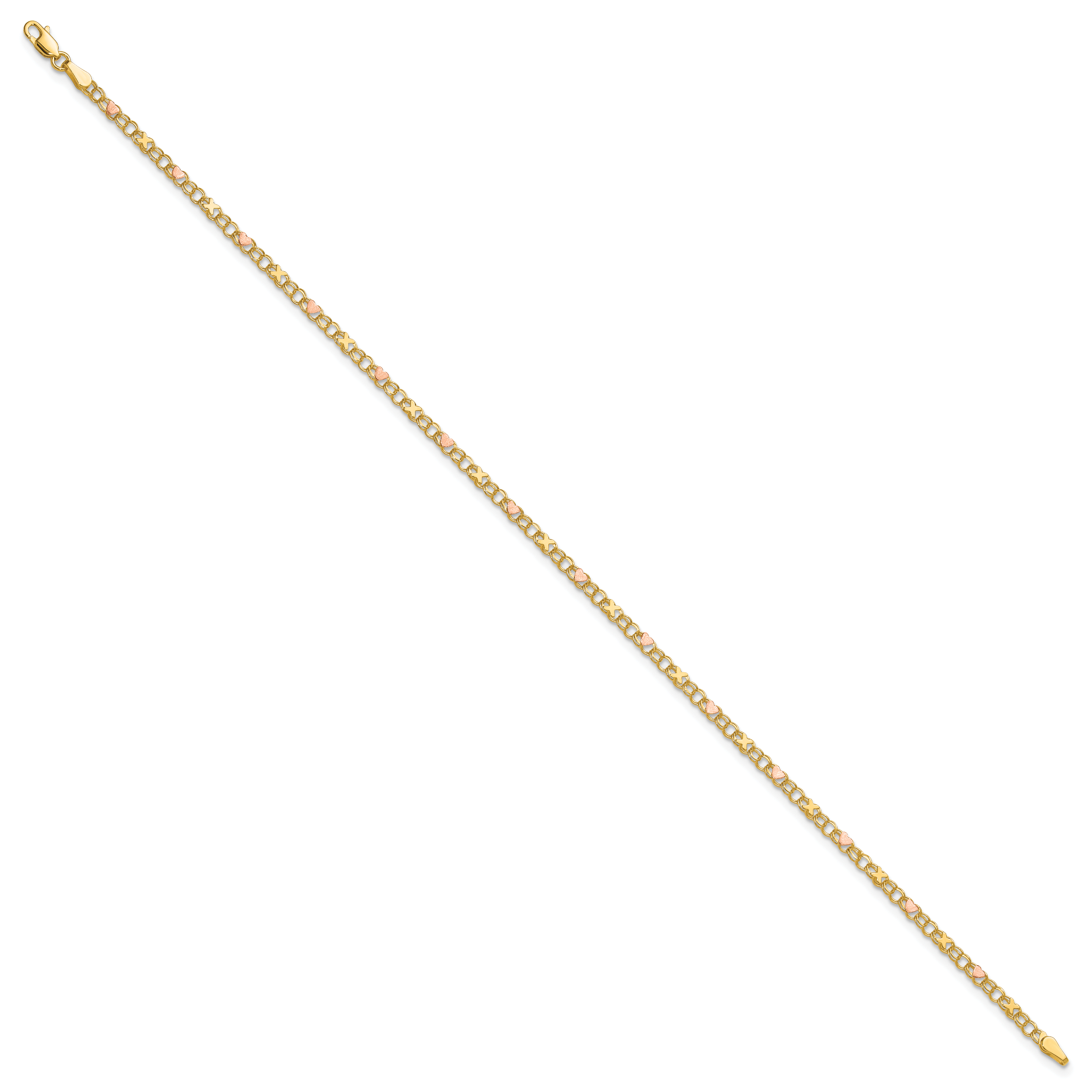 Rose-Plated X-And-Heart Anklet in 14K Two-Tone Gold, 9 Inch Secondary image