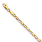 14k Polished and Satin Rose-plated X-and-Heart 10 inch Anklet - Sophia Jewelers