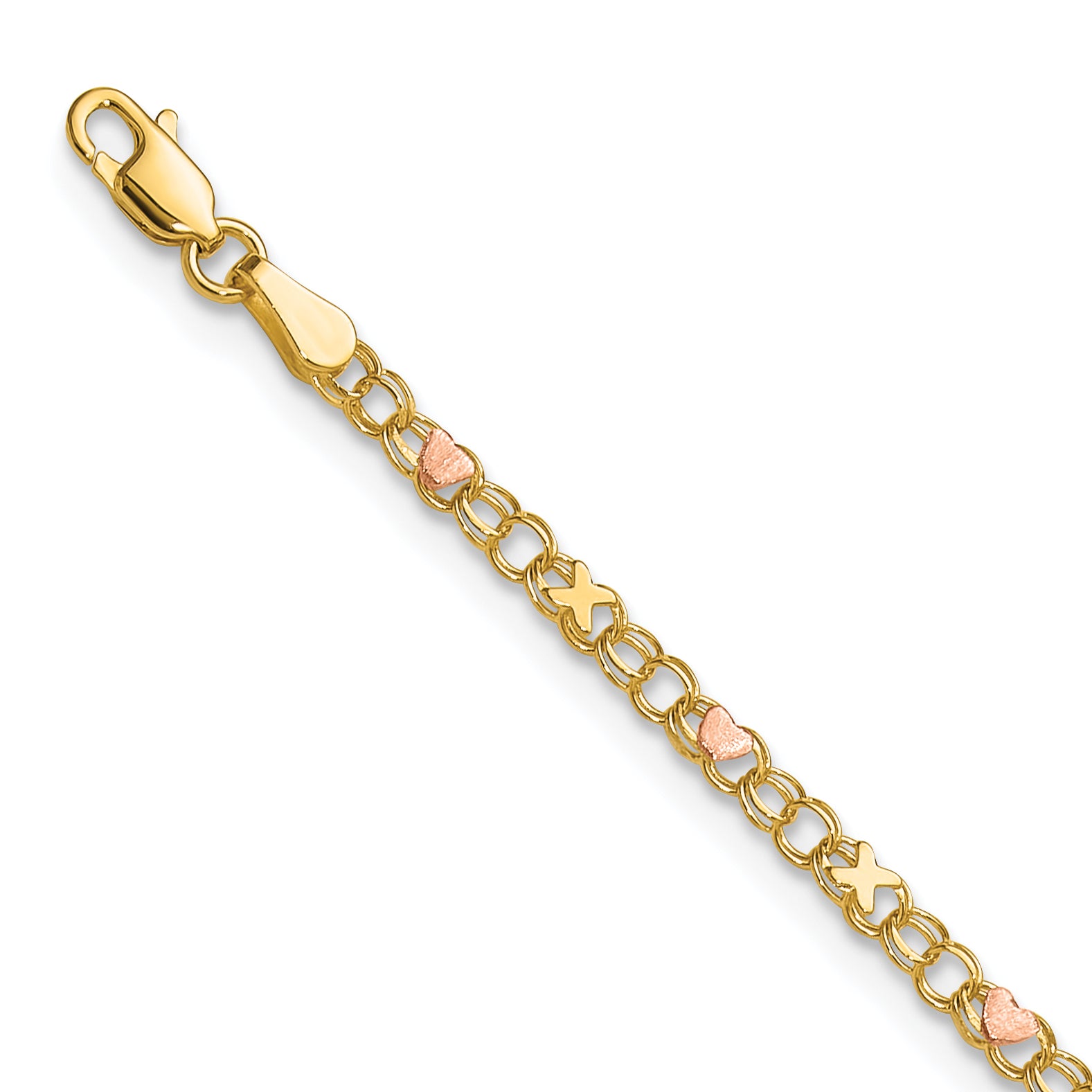 14k Polished and Satin Rose-plated X-and-Heart 9 inch Anklet Main image