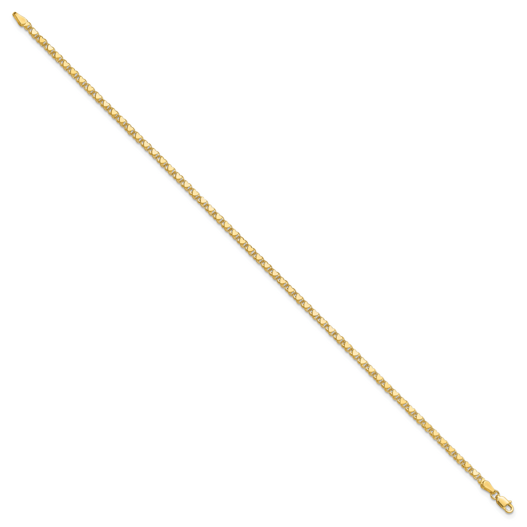14k Polished Double-Sided Hearts Double Link 10 inch Anklet - Sophia Jewelers