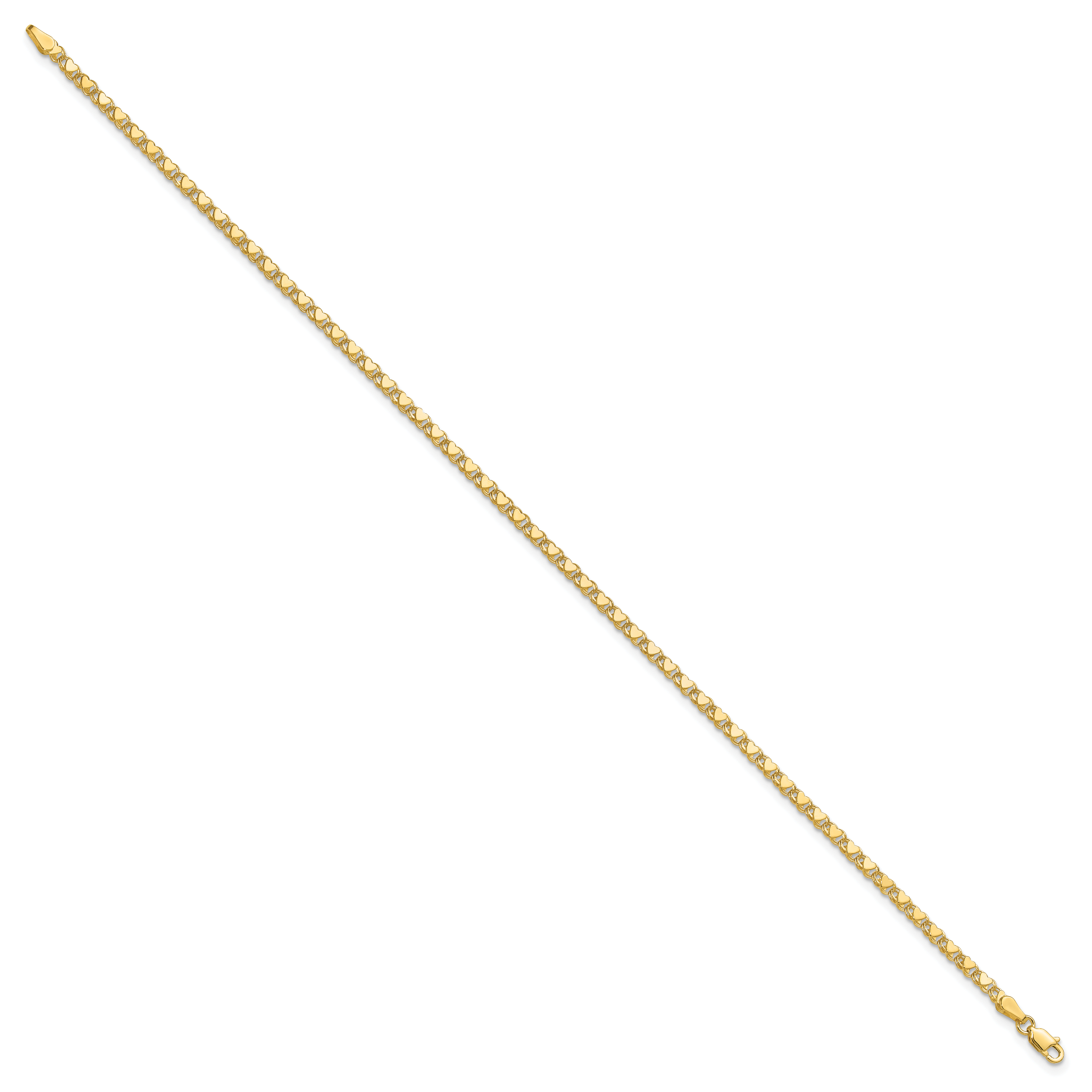 14k Polished Double-Sided Hearts Double Link 10 inch Anklet - Sophia Jewelers