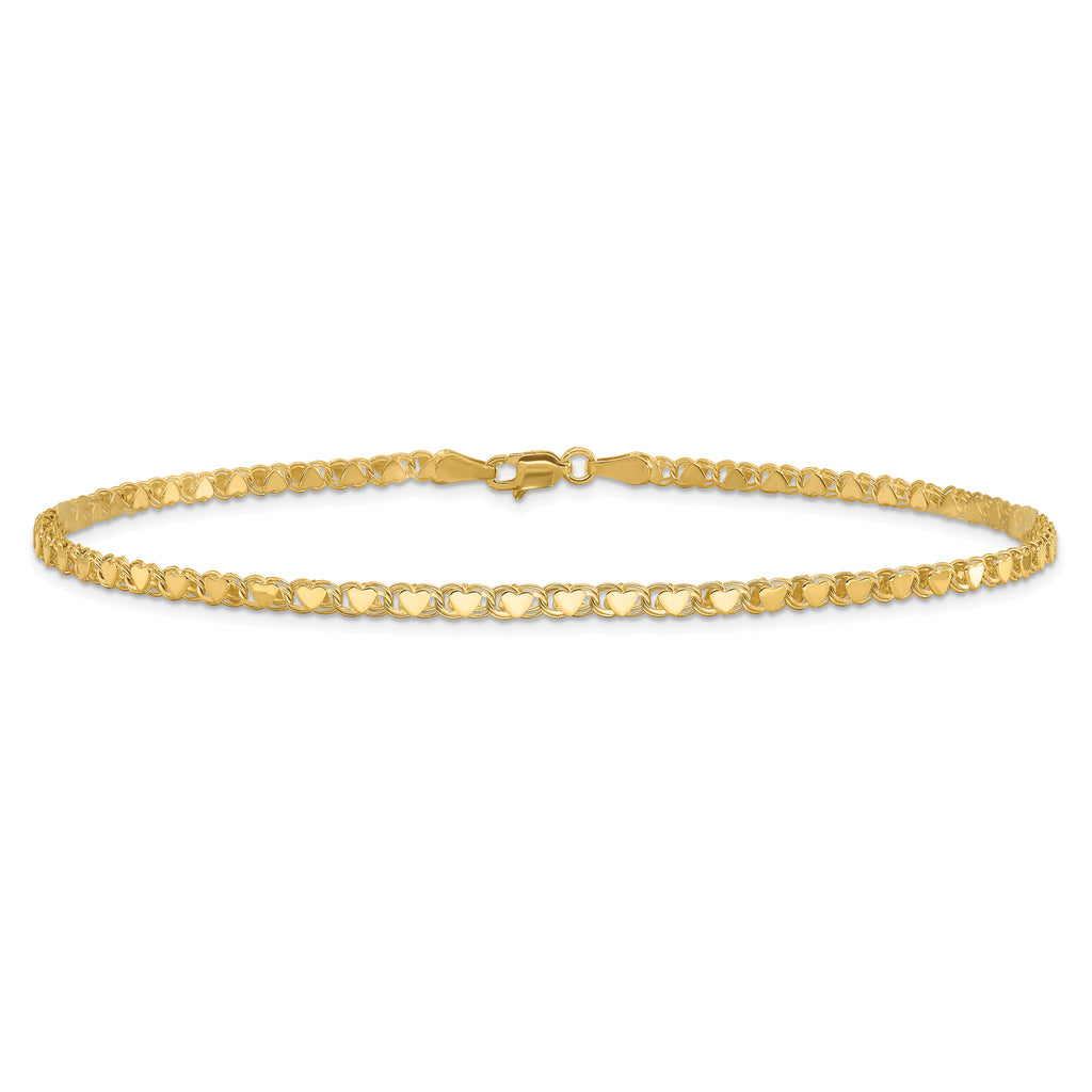 14k Polished Double-Sided Hearts Double Link 10 inch Anklet - Sophia Jewelers