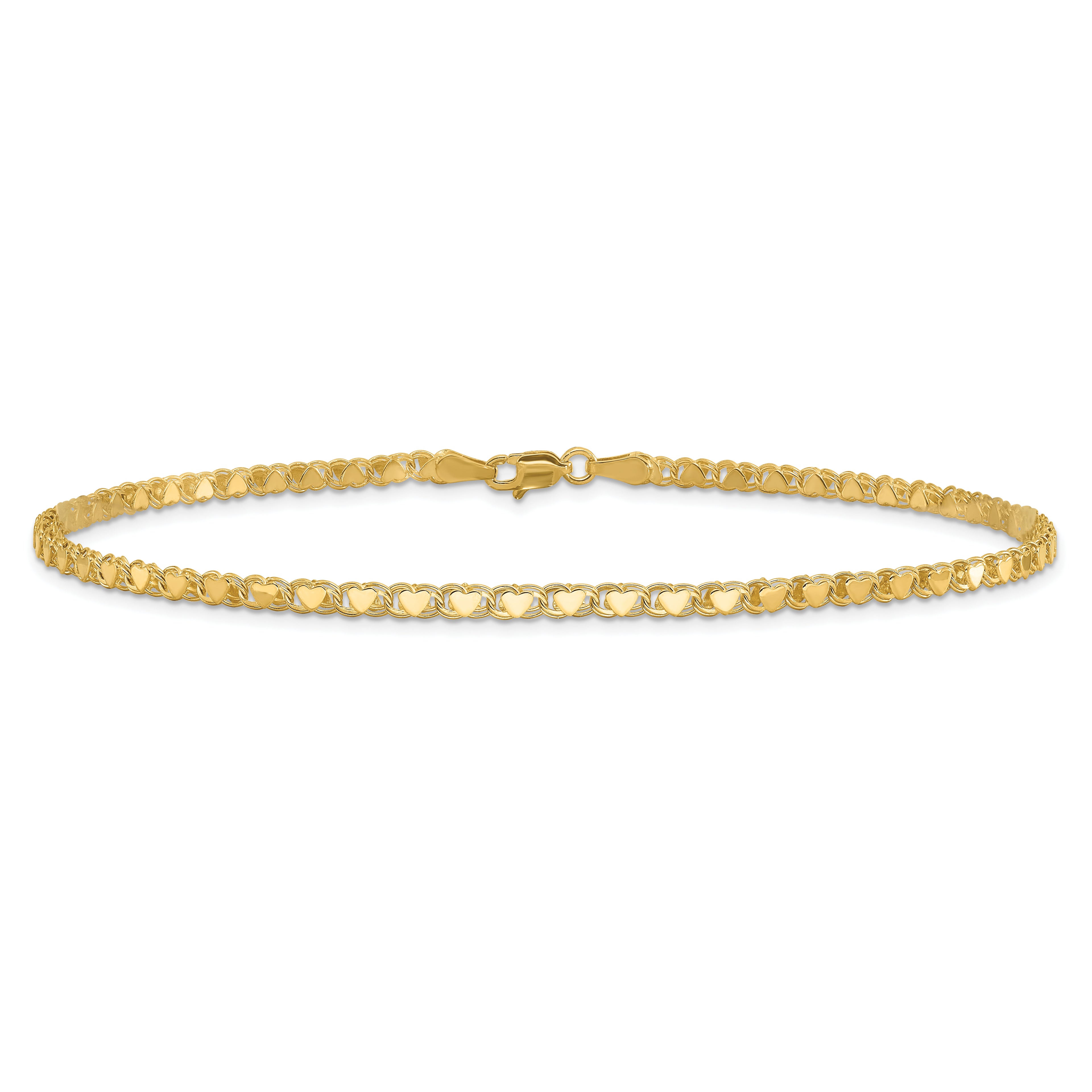 14k Polished Double-Sided Hearts Double Link 10 inch Anklet - Sophia Jewelers