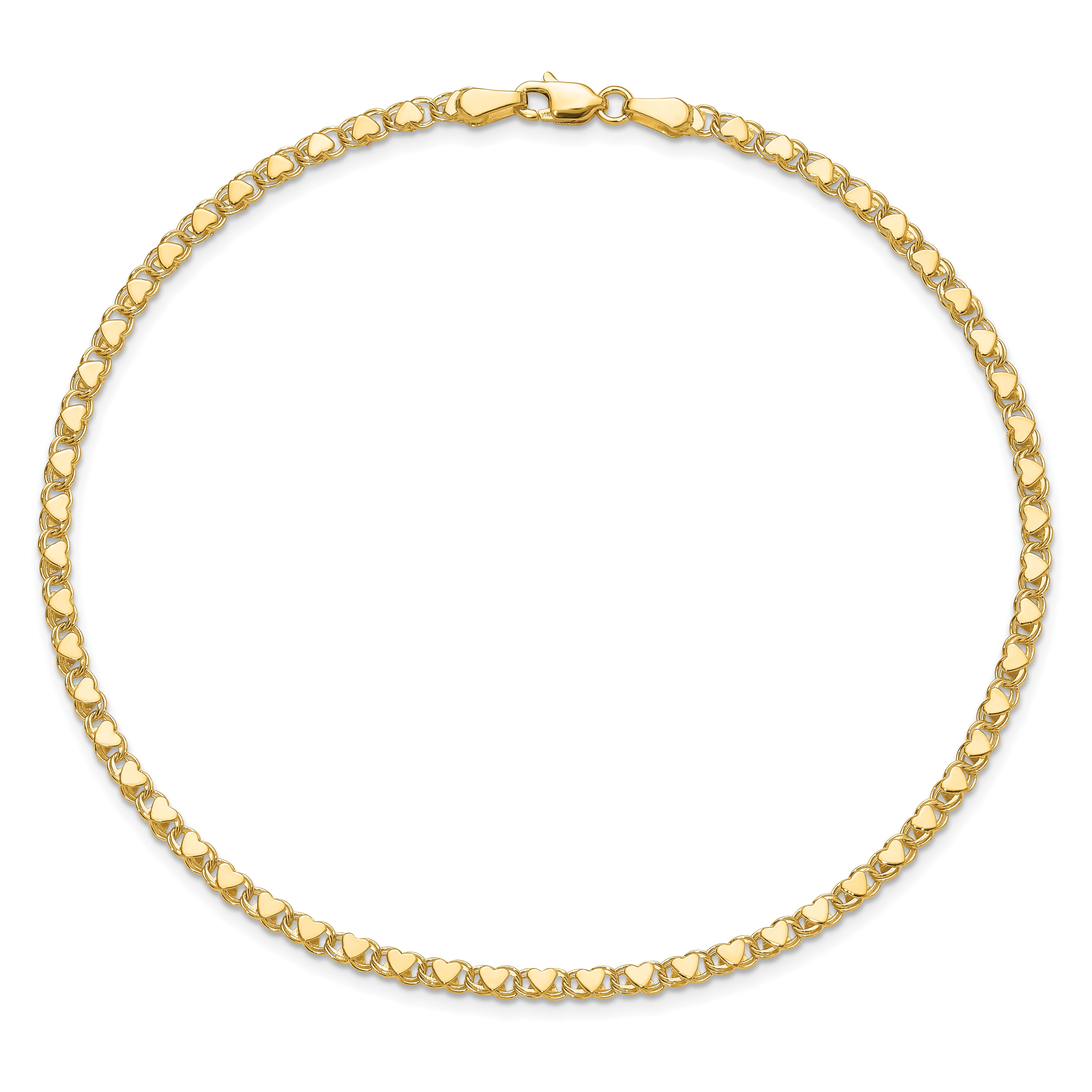 14k Polished Double-Sided Hearts Double Link 10 inch Anklet - Sophia Jewelers