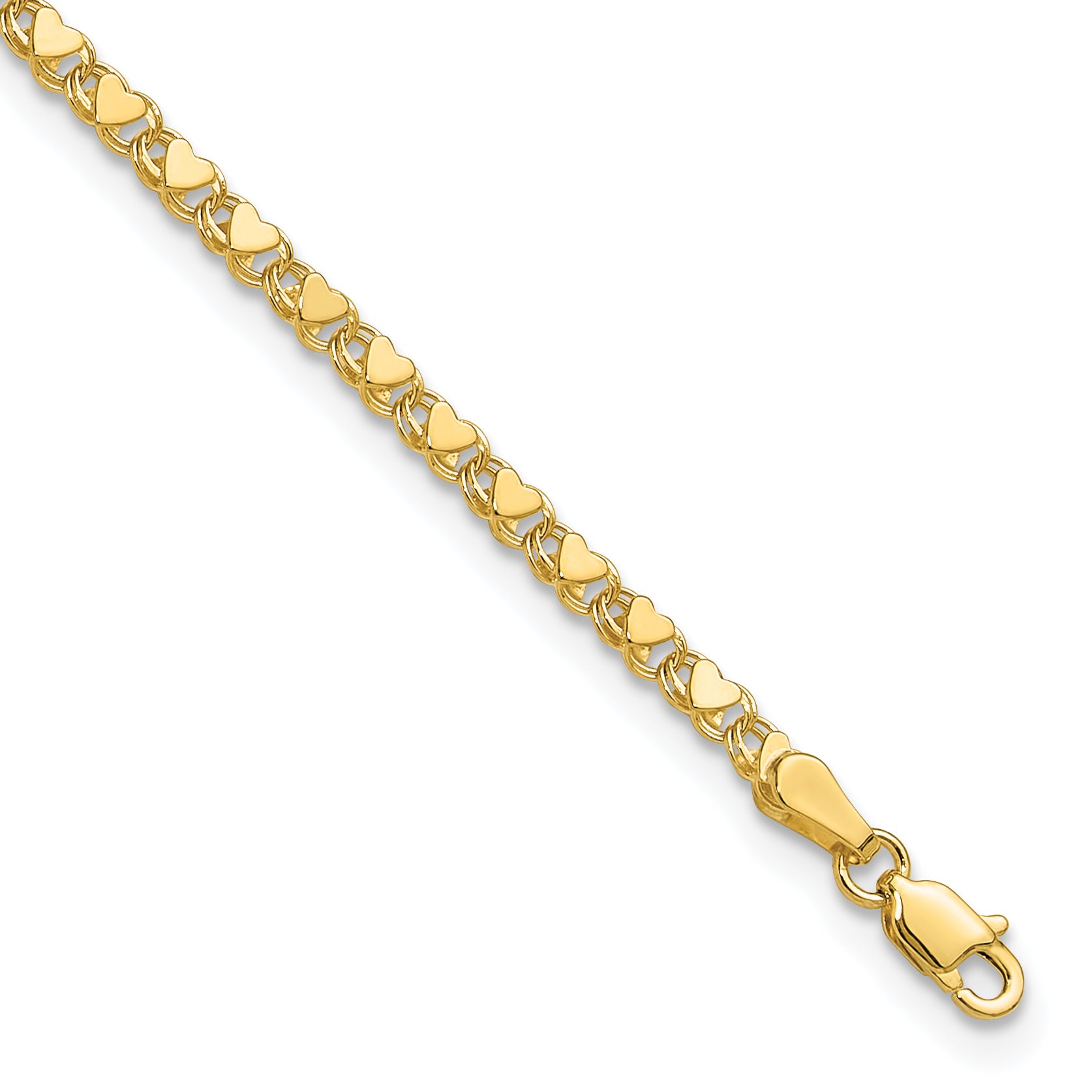 14k Polished Double-Sided Hearts Double Link 10 inch Anklet - Sophia Jewelers