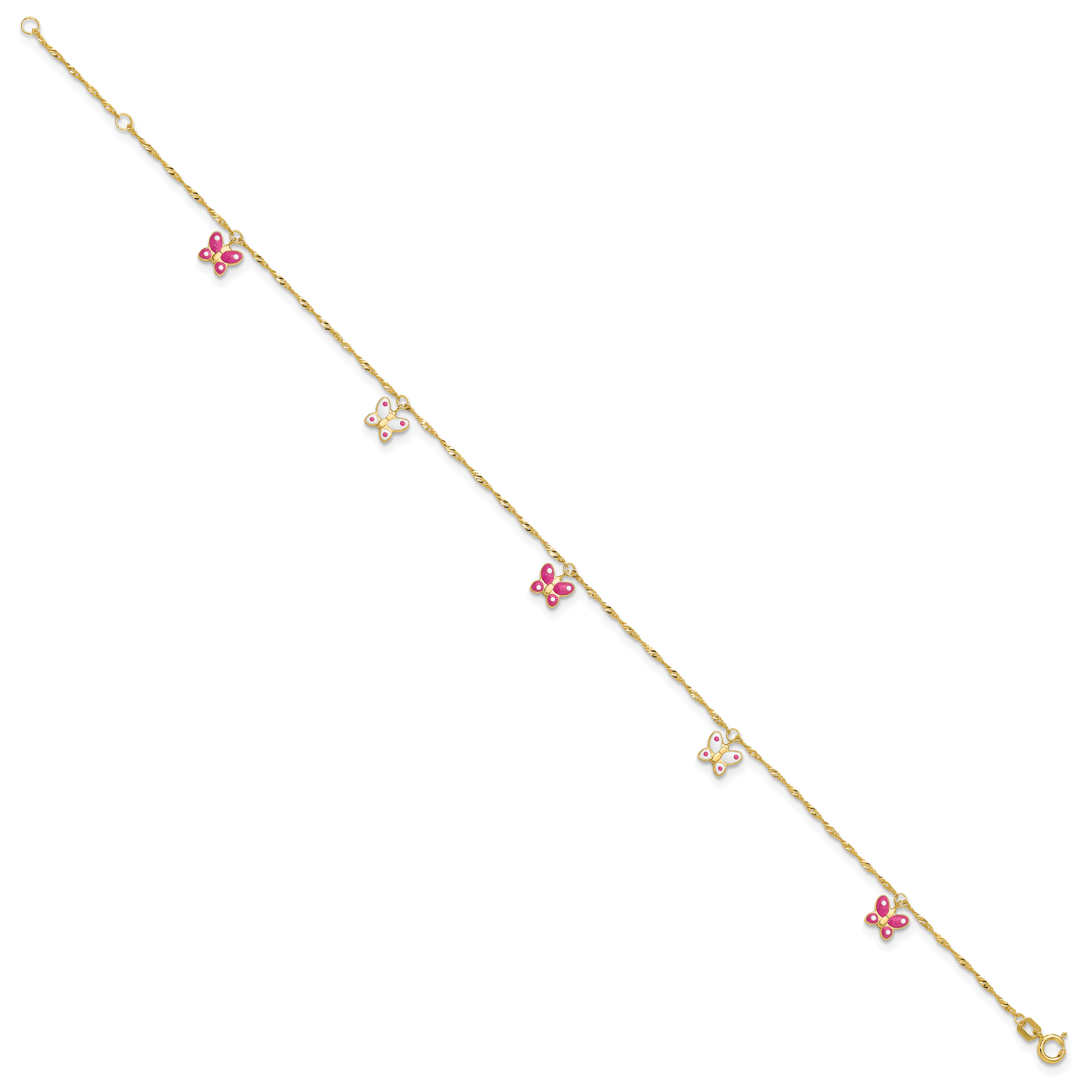 14k Pink and White Enameled Butterfly Dangles 9 inch Plus 1 inch Extender - Total 10 inch Anklet Secondary image