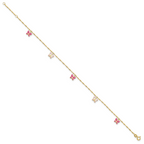 14k Pink and White Enameled Butterfly Dangles 9 inch Plus 1 inch Extender - Total 10 inch Anklet - Sophia Jewelers