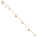 14k Pink and White Enameled Butterfly Dangles 9 inch Plus 1 inch Extender - Total 10 inch Anklet - Sophia Jewelers