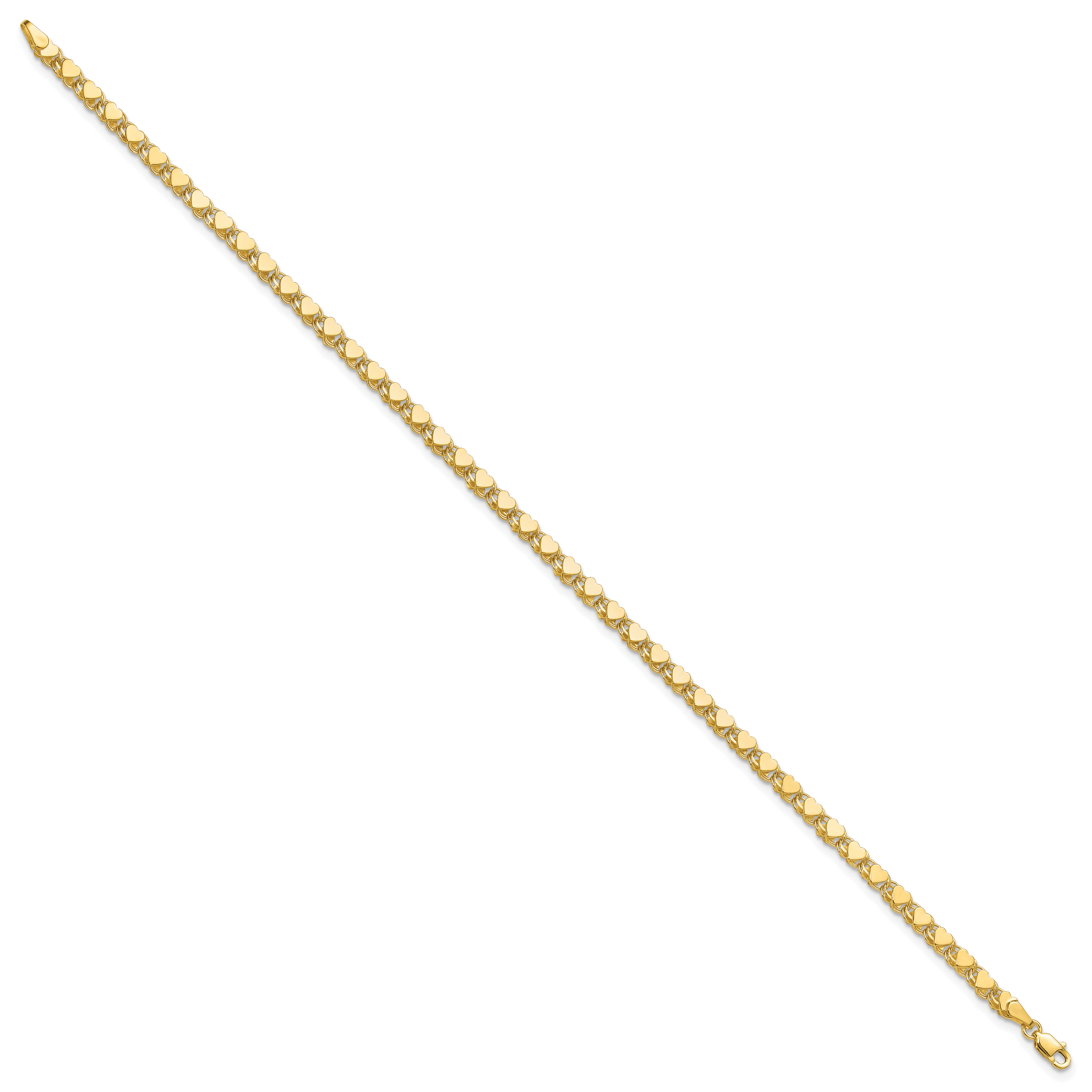 14k Polished Double-Sided Hearts Double Link 10 inch Anklet - Sophia Jewelers