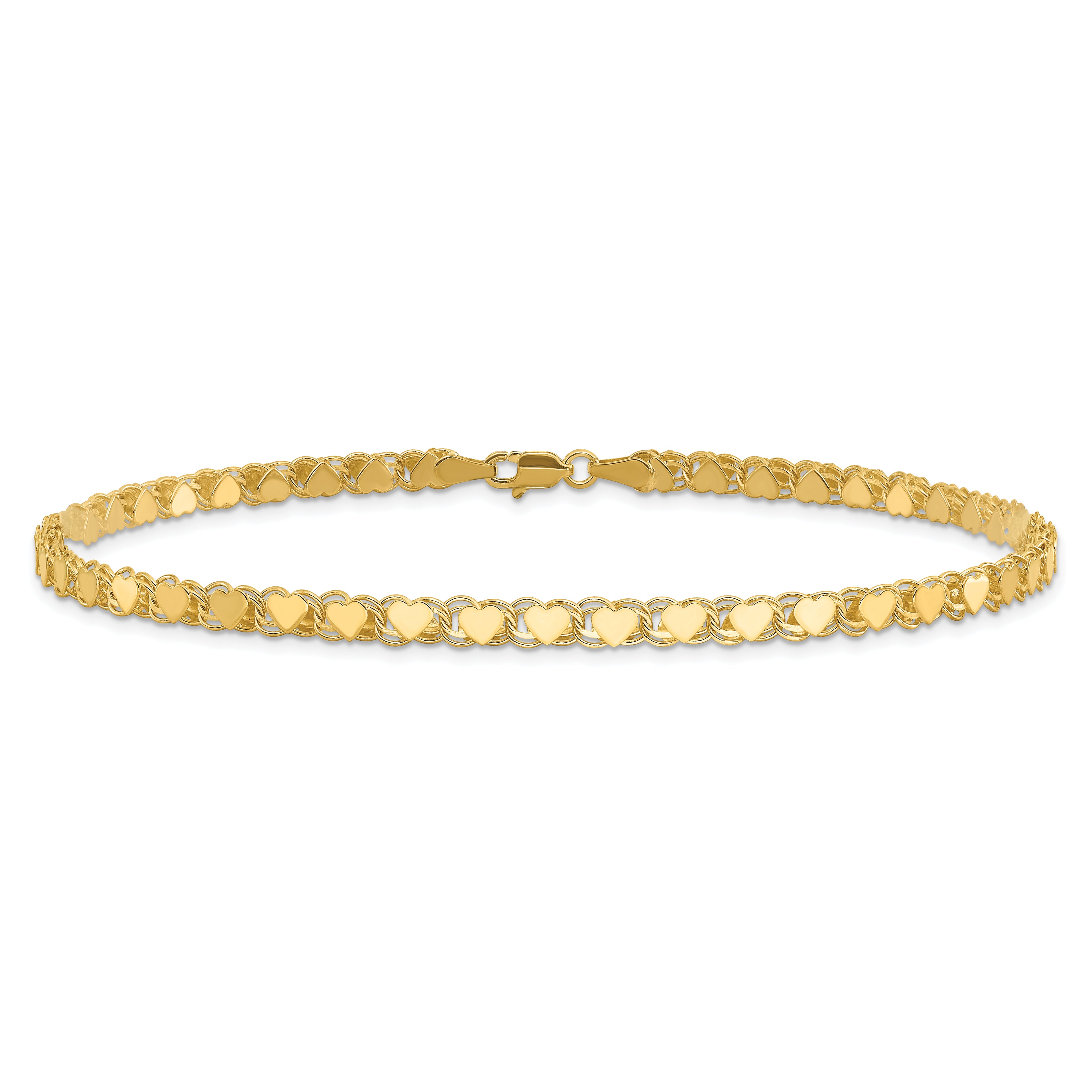 14k Polished Double-Sided Hearts Double Link 10 inch Anklet - Sophia Jewelers